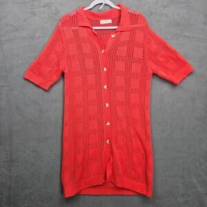 By Together Orange Open Knit Coastal Long  Cardigan Beachy Vacation Size Small